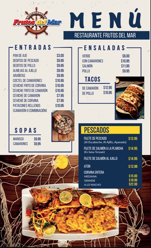 Menú Principal Impreso · Frutos del Mar (Pág 1)